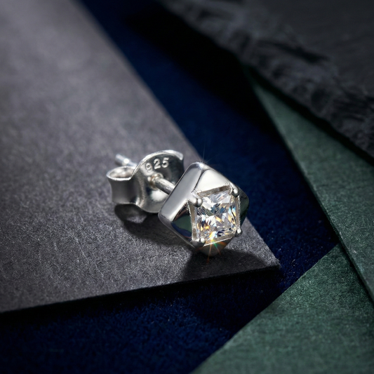 925 Silver Geometric Square Solitaire Stud