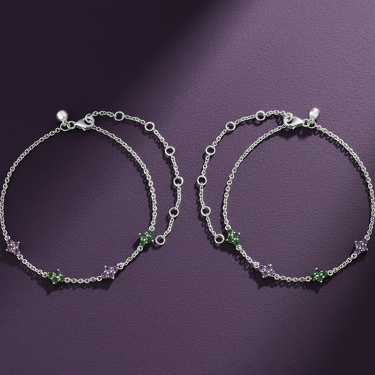 Amethyst & Green Zircon Anklet