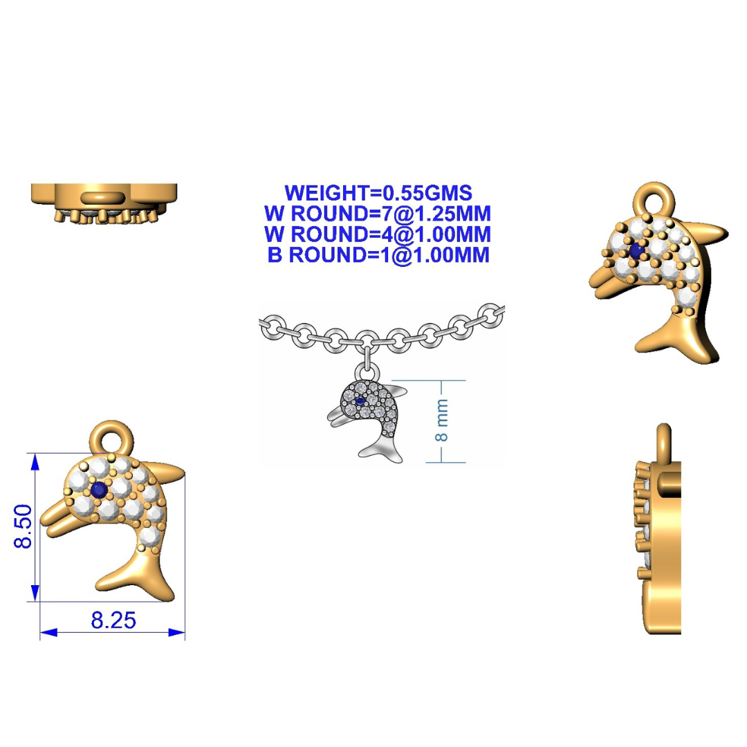 925 Silver Pink & Blue Dolphin Charm Bracelet