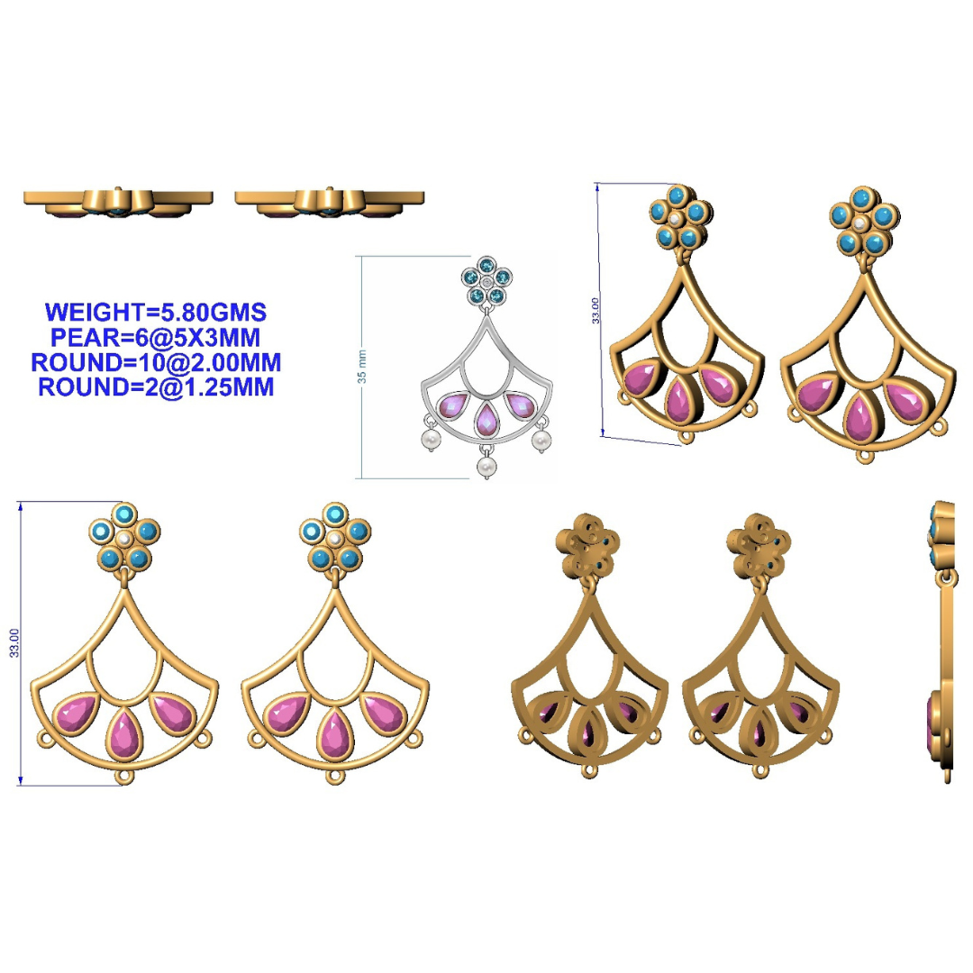 925 Silver Pink & Blue Topaz Drop Earrings