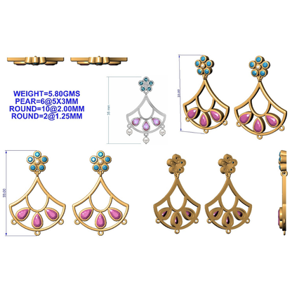 925 Silver Pink & Blue Topaz Drop Earrings