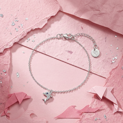 925 Silver Pink & Blue Dolphin Charm Bracelet