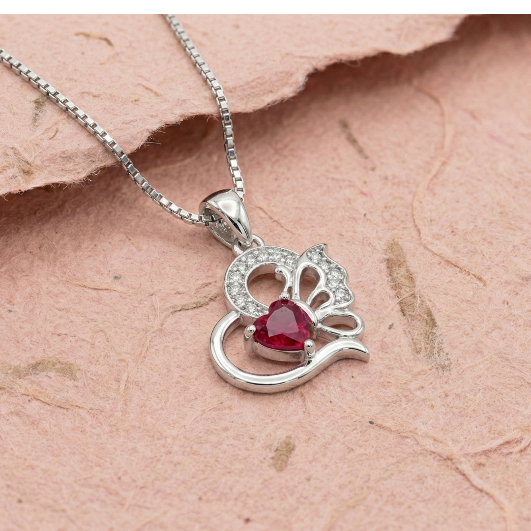 The Crimson Butterfly Heart Necklace