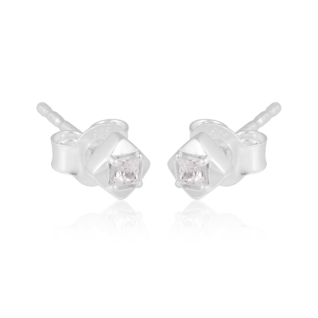 925 Silver Geometric Square Solitaire Stud