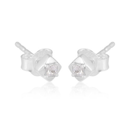 925 Silver Geometric Square Solitaire Stud