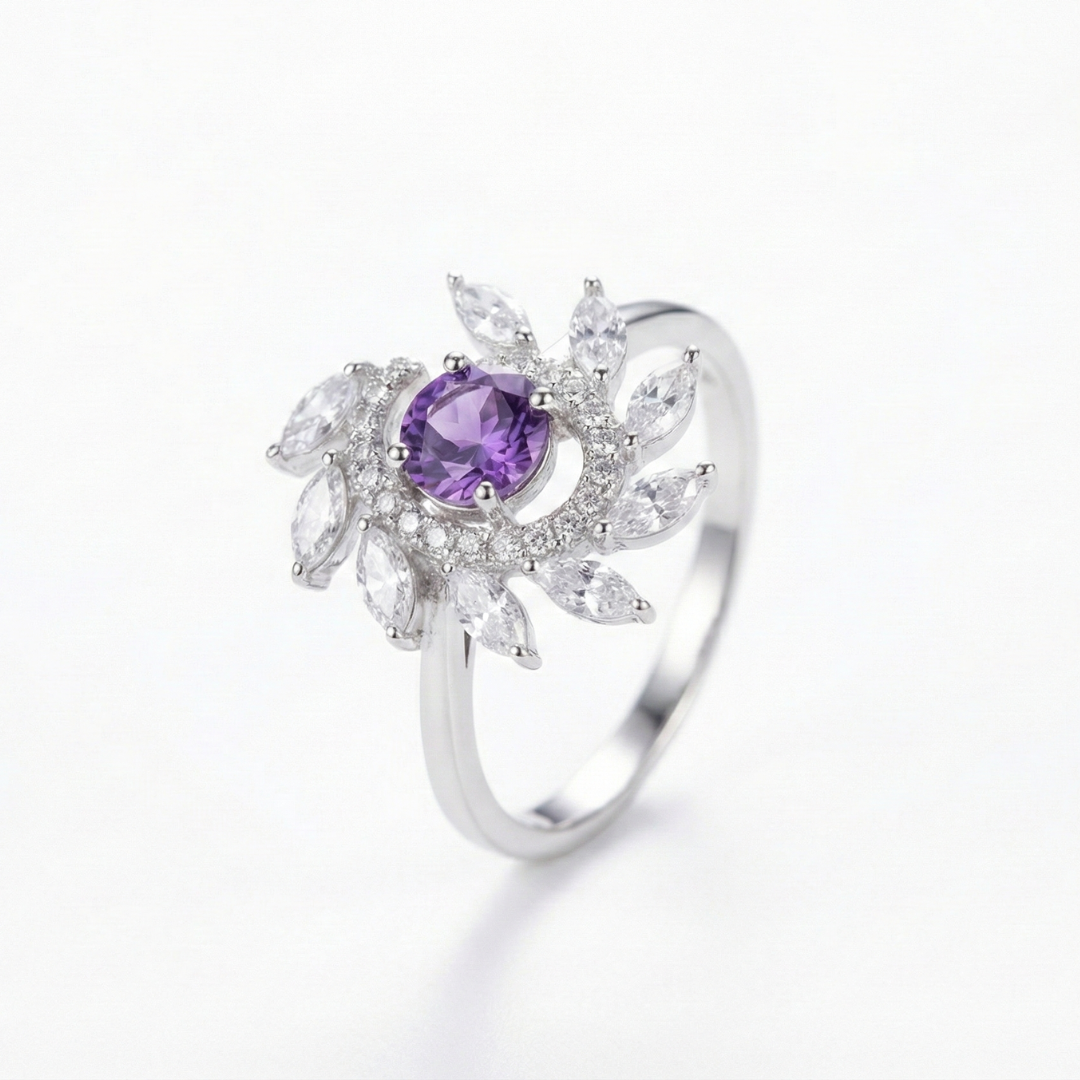 The Amethyst Solar Swirl Ring