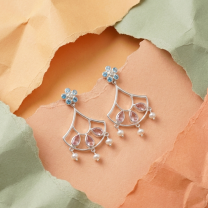 925 Silver Pink & Blue Topaz Drop Earrings