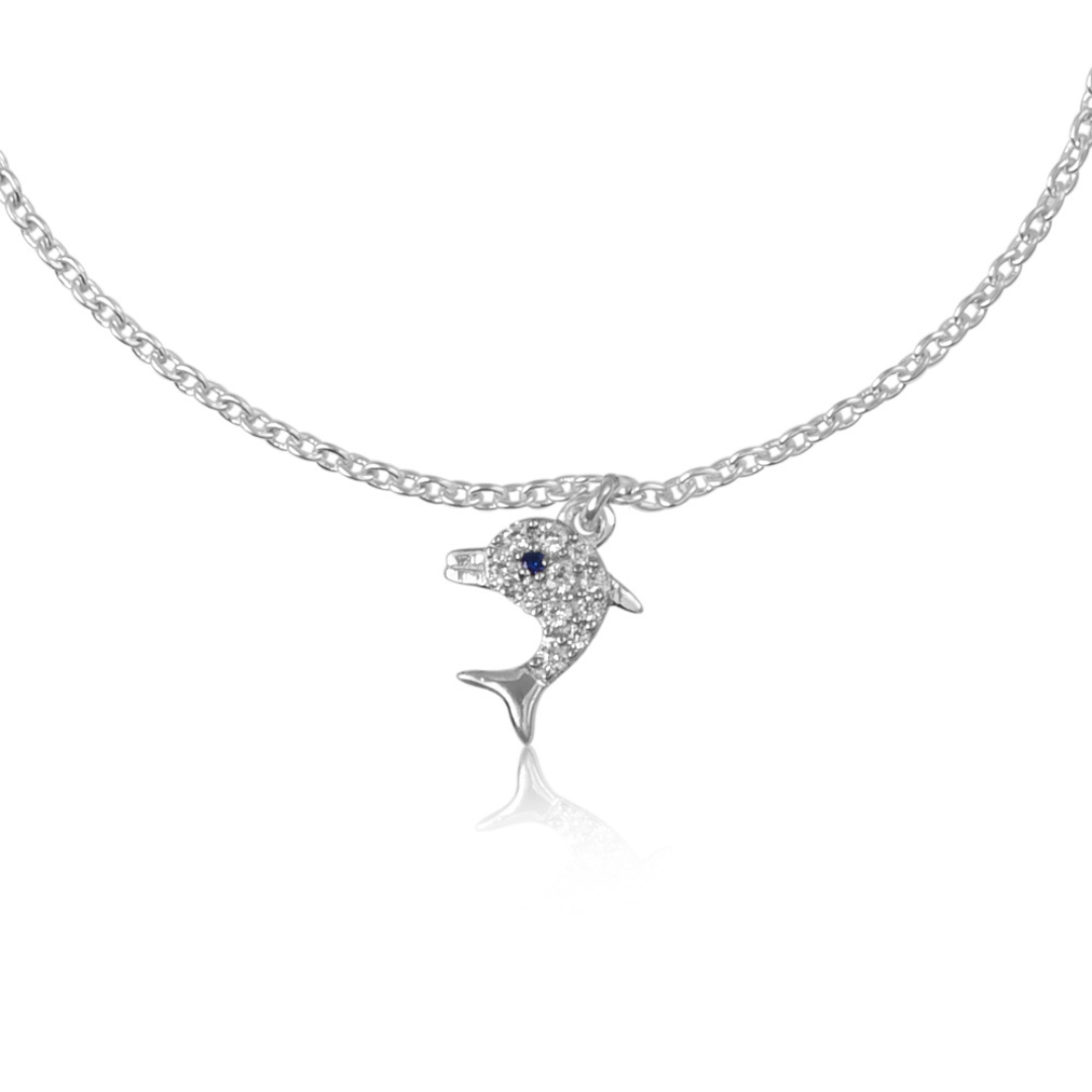 925 Silver Pink & Blue Dolphin Charm Bracelet