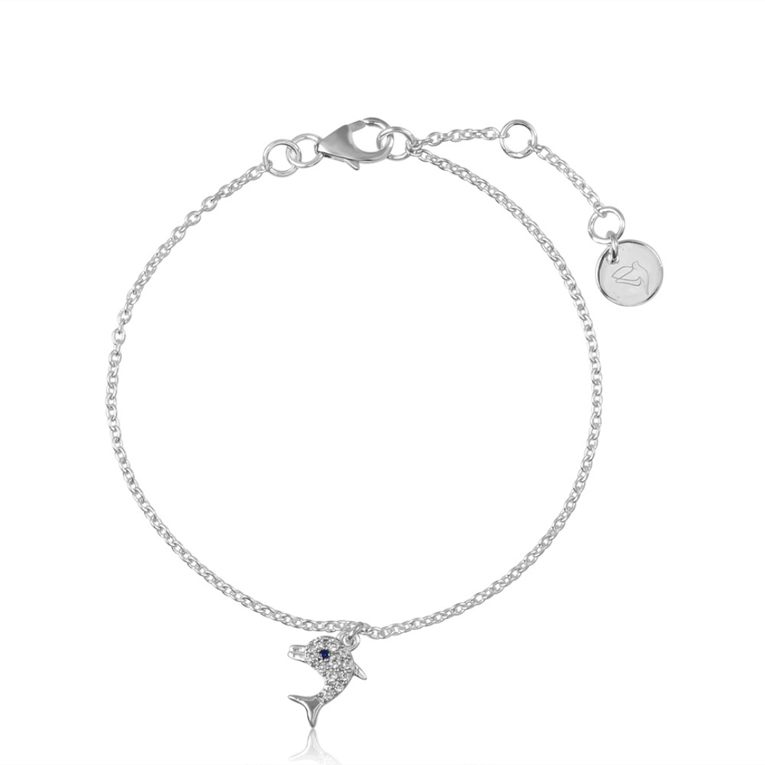 925 Silver Pink & Blue Dolphin Charm Bracelet