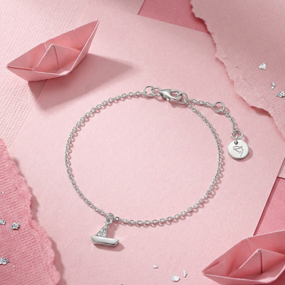 925 Silver Sparkling Paper Boat Bracelet