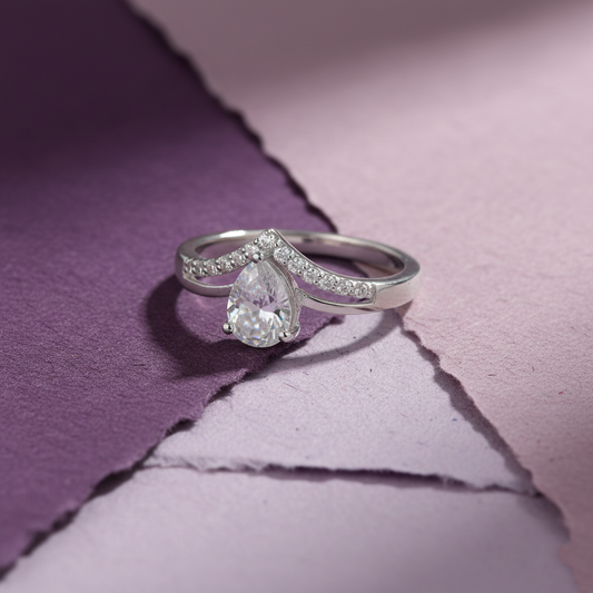 925 Silver Twin Pear-Cut Statement Ring with Pavé Accents