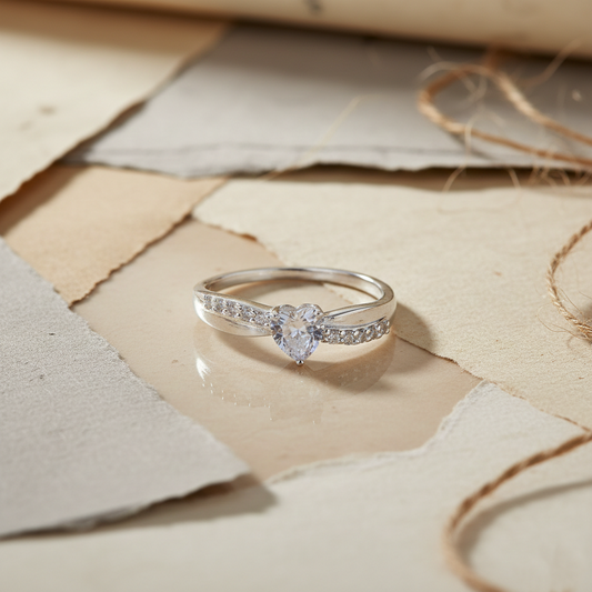 925 Silver Heart Solitaire with Tapered Pavé Band