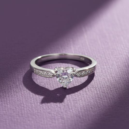 925 Silver Heart Solitaire with Graduated Round Accents