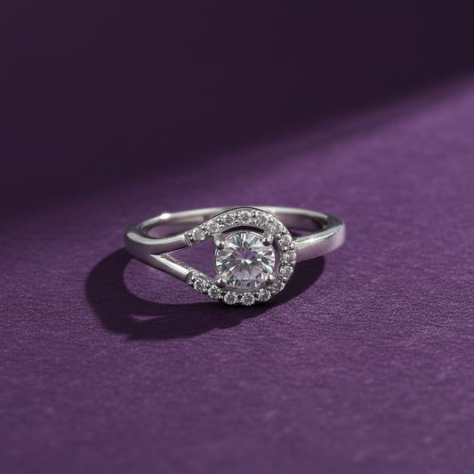 925 Silver Dual Round Brilliant Ring with Pavé Band