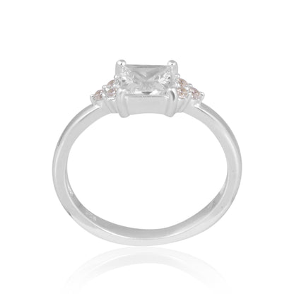 925 Silver Square Brilliant Ring with Round Side Accents