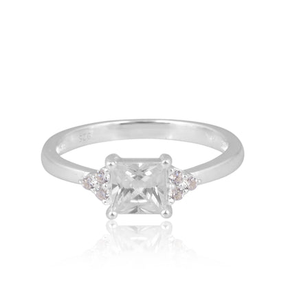 925 Silver Square Brilliant Ring with Round Side Accents