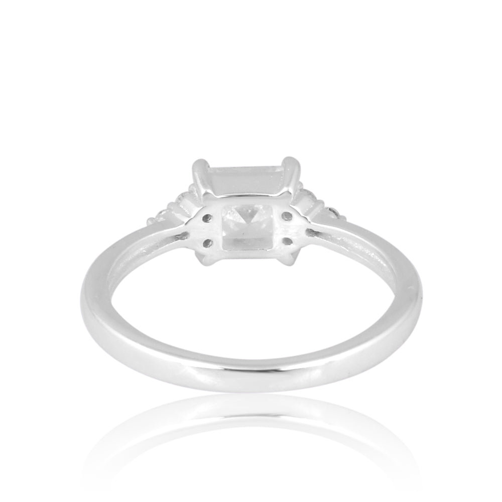 925 Silver Square Brilliant Ring with Round Side Accents