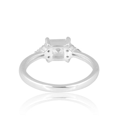 925 Silver Square Brilliant Ring with Round Side Accents
